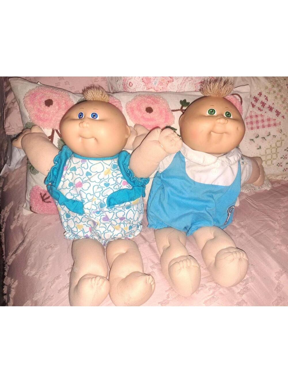 Vintage Cabbage Patch Kids Dolls - Pair with Blue Outfits